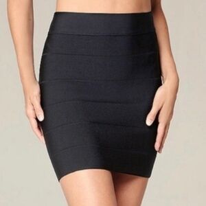 Bebe XS Black Bandage Bodycon Mini Skirt Gold Zipper